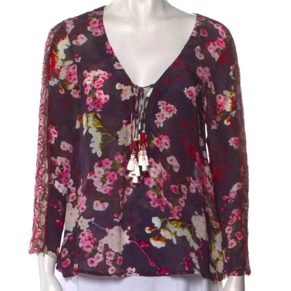 Rococco Sands Floral Print V-Neck Blouse Size: S - Picture 1 of 3